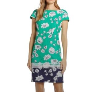 NWT Eliza J Border Print Floral Print Short Sleeve Shift Dress Sz 4P